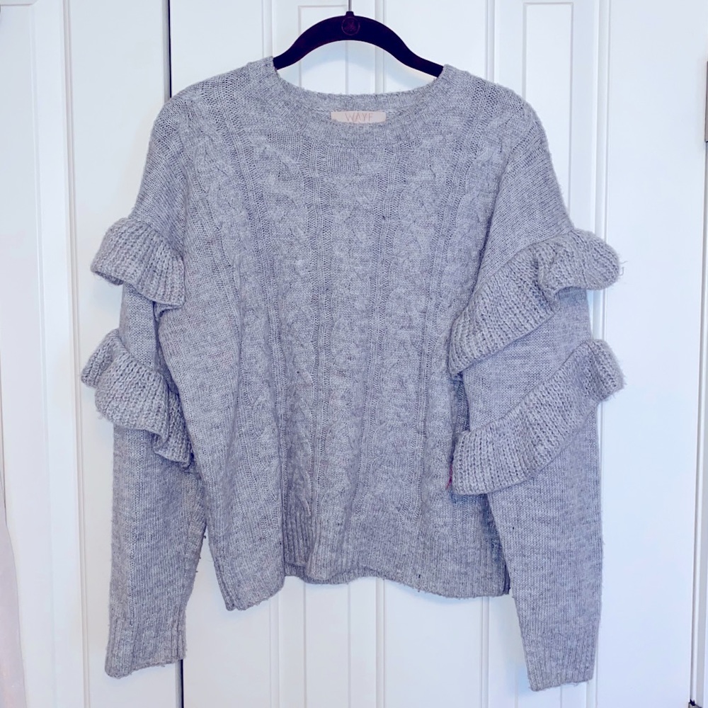 Grey Ruffle WAYF Sweater - Picture 1 of 4